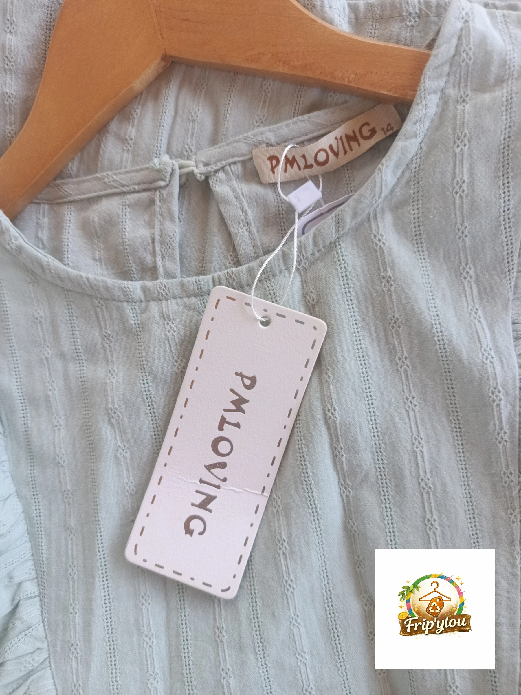 Blusa verde salvia con volantes para niña de 14 años – Nueva con etiqueta A0226 – photo 3